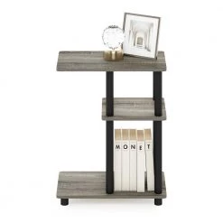 Turn-N-Tube 19.7 in. French Oak/Black C-Shape Wood Side Table with Shelves by Furinno -Furinno Sales french oak black furinno c tables 22003gywbk 1f 1000
