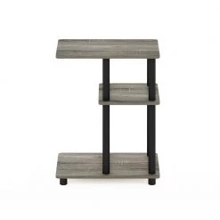 Turn-N-Tube 19.7 in. French Oak/Black C-Shape Wood Side Table with Shelves by Furinno -Furinno Sales french oak black furinno c tables 22003gywbk 4f 1000