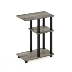 Turn-N-Tube 19.7 in. French Oak/Black C-Shape Wood Side Table with Shelves by Furinno