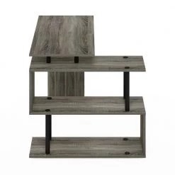 Moore 39.4 in. L-Shape French Oak / Black Computer Desk with 3-Tier Shelves by Furinno -Furinno Sales french oak black furinno computer desks 20199gywbk 1d 1000