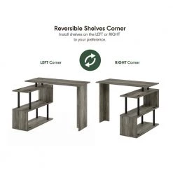 Moore 39.4 in. L-Shape French Oak / Black Computer Desk with 3-Tier Shelves by Furinno -Furinno Sales french oak black furinno computer desks 20199gywbk 1f 1000