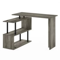 Moore 39.4 in. L-Shape French Oak / Black Computer Desk with 3-Tier Shelves by Furinno