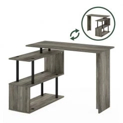 Moore 39.4 in. L-Shape French Oak / Black Computer Desk with 3-Tier Shelves by Furinno -Furinno Sales french oak black furinno computer desks 20199gywbk 76 1000