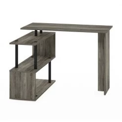Moore 39.4 in. L-Shape French Oak / Black Computer Desk with 3-Tier Shelves by Furinno -Furinno Sales french oak black furinno computer desks 20199gywbk 77 1000