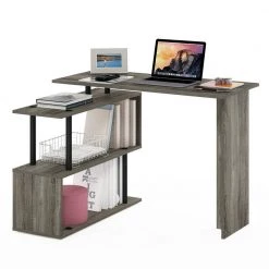 Moore 39.4 in. L-Shape French Oak / Black Computer Desk with 3-Tier Shelves by Furinno -Furinno Sales french oak black furinno computer desks 20199gywbk fa 1000