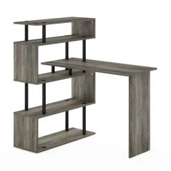 Moore 39.6 in. L-Shape French Oak / Black Computer Desk with 5-Tier Shelves by Furinno