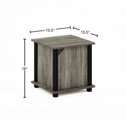 Brahms 15.5 in. French Oak/Black Rectangle Wood End Table with Door by Furinno -Furinno Sales french oak black furinno end side tables 20225gywbk 40 1000