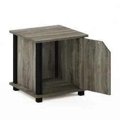 Brahms 15.5 in. French Oak/Black Rectangle Wood End Table with Door by Furinno -Furinno Sales french oak black furinno end side tables 20225gywbk 44 1000