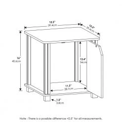 Brahms 15.5 in. French Oak/Black Rectangle Wood End Table with Door by Furinno -Furinno Sales french oak black furinno end side tables 20225gywbk 4f 1000
