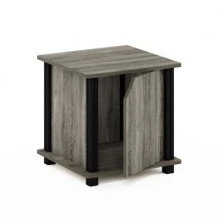 Brahms 15.5 in. French Oak/Black Rectangle Wood End Table with Door by Furinno -Furinno Sales french oak black furinno end side tables 20225gywbk fa 1000