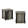 Brahms 13.4 in. French Oak/Black Rectangle Wood 3-Tier End Table with Door (Set of 2) by Furinno