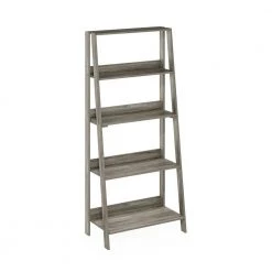 23.6 in. Wide French Oak Wood 5-Shelf Ladder Bookcase with Open Back by Furinno
