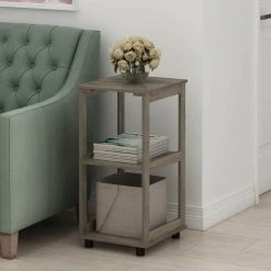 Romain 12.99 in. French Oak Rectangle Wood 2-Tier Tall End Table by Furinno 13 Romain 12.99 in. French Oak Rectangle Wood 2-Tier Tall End Table by Furinno -Furinno Sales french oak furinno end side tables 19031gyw 31 1000