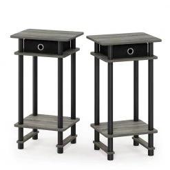 Turn-N-Tube French Oak Grey/Black/Black Tall End Table with Bin (Set of 2) by Furinno