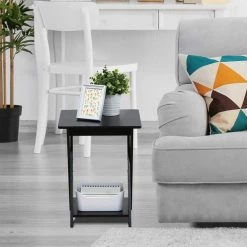 20 in. Modern Simplistic French Oak Grey/Black Criss-Crossed End Table by Furinno -Furinno Sales french oak grey black furinno end side tables 16050gywbk 31 1000