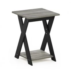 20 in. Modern Simplistic French Oak Grey/Black Criss-Crossed End Table by Furinno -Furinno Sales french oak grey black furinno end side tables 16050gywbk 4f 1000