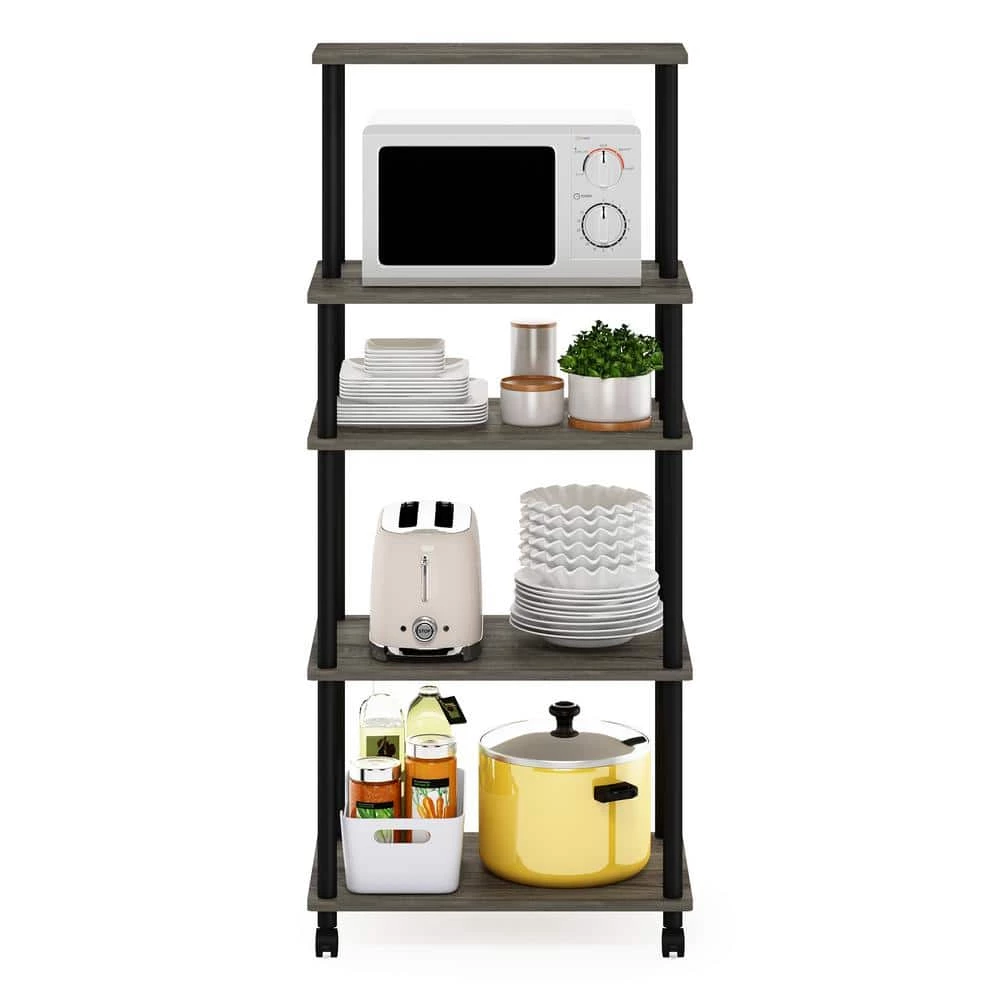 Turn-N-Tube French Oak Grey/Black 5-Tier Kitchen Storage Cart with Wheels by Furinno 4 Turn-N-Tube French Oak Grey/Black 5-Tier Kitchen Storage Cart with Wheels by Furinno - Image 4