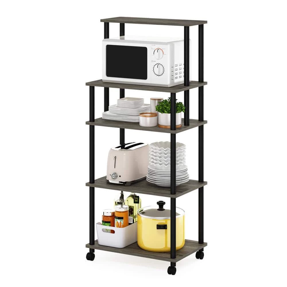 Turn-N-Tube French Oak Grey/Black 5-Tier Kitchen Storage Cart with Wheels by Furinno 3 Turn-N-Tube French Oak Grey/Black 5-Tier Kitchen Storage Cart with Wheels by Furinno - Image 3