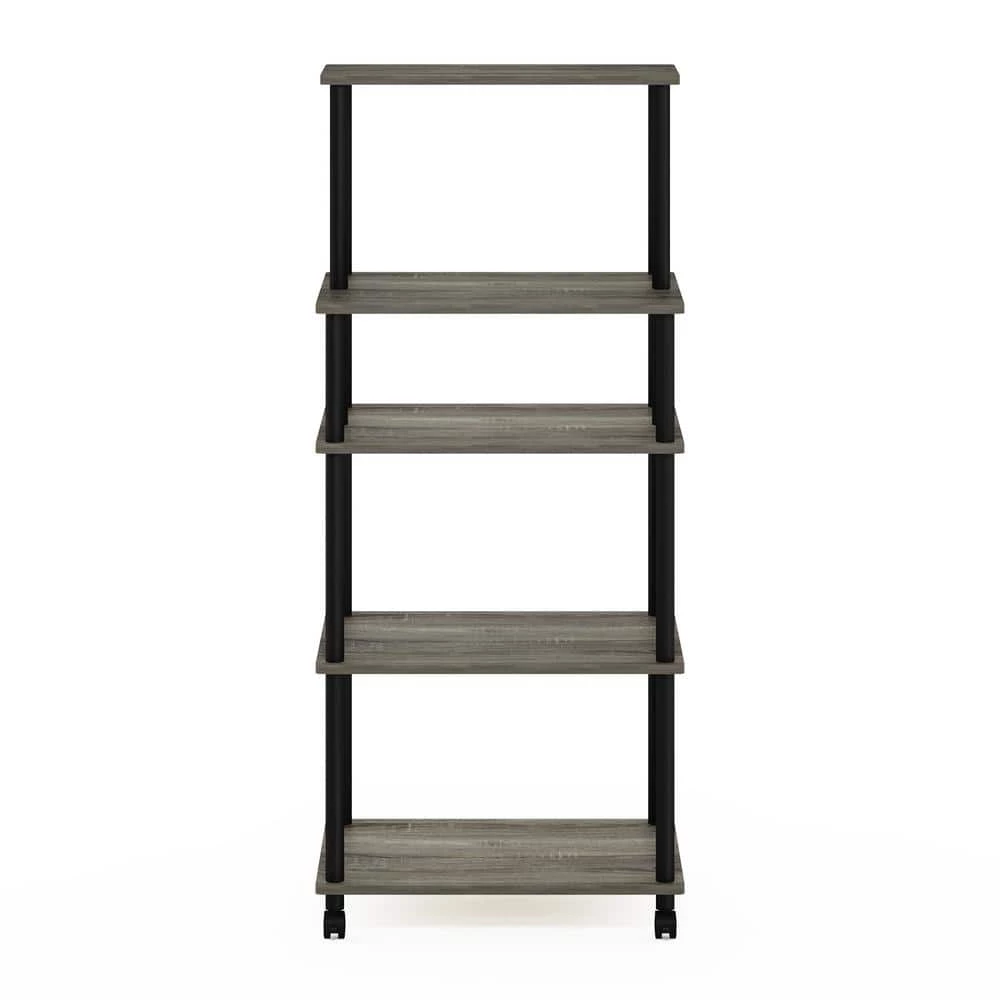 Turn-N-Tube French Oak Grey/Black 5-Tier Kitchen Storage Cart with Wheels by Furinno 2 Turn-N-Tube French Oak Grey/Black 5-Tier Kitchen Storage Cart with Wheels by Furinno - Image 2