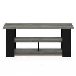 JAYA 47 in. French Oak Gray and Black Wood TV Stand Fits TVs Up to 50 in. with Cable Management by Furinno -Furinno Sales french oak grey black furinno tv stands 15118gywbk 1f 1000