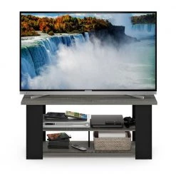 JAYA 47 in. French Oak Gray and Black Wood TV Stand Fits TVs Up to 50 in. with Cable Management by Furinno -Furinno Sales french oak grey black furinno tv stands 15118gywbk 31 1000