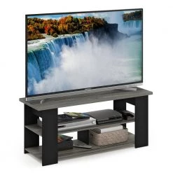 JAYA 47 in. French Oak Gray and Black Wood TV Stand Fits TVs Up to 50 in. with Cable Management by Furinno