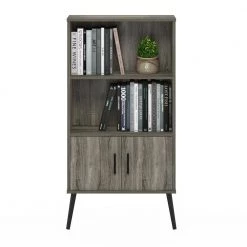 Claude French Oak Grey Mid-Century Style Accent Cabinet with 2-Shelf by Furinno -Furinno Sales french oak grey furinno accent cabinets 19115gyw 44 1000