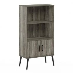 Claude French Oak Grey Mid-Century Style Accent Cabinet with 2-Shelf by Furinno -Furinno Sales french oak grey furinno accent cabinets 19115gyw 4f 1000