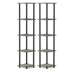 Turn-N-Tube 57.7 in. French Oak Grey Wood 5-Shelf Modern Bookcase (2-Pack) by Furinno
