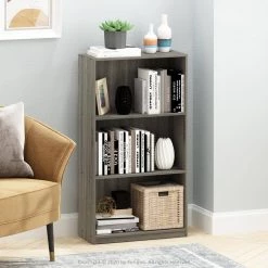 39.5 in. French Oak Gray Wood 3-shelf Standard Bookcase with Storage by Furinno -Furinno Sales french oak grey furinno bookcases bookshelves 99736gyw 31 1000