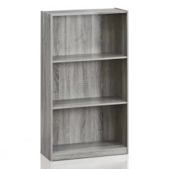 39.5 in. French Oak Gray Wood 3-shelf Standard Bookcase with Storage by Furinno -Furinno Sales french oak grey furinno bookcases bookshelves 99736gyw 4f 1000