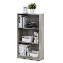 39.5 in. French Oak Gray Wood 3-shelf Standard Bookcase with Storage by Furinno
