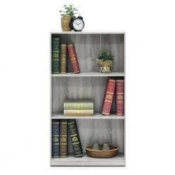 39.5 in. French Oak Gray Wood 3-shelf Standard Bookcase with Storage by Furinno -Furinno Sales french oak grey furinno bookcases bookshelves 99736gyw c3 1000