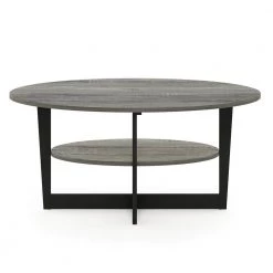 Jaya 36 in. French Oak Gray Medium Oval Wood Coffee Table with Shelf by Furinno