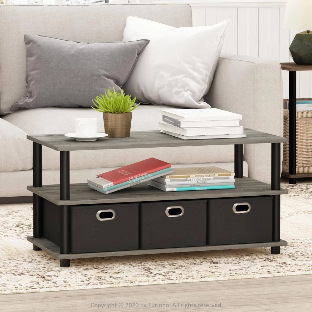 Frans 32 in. Oak Gray Medium Rectangle Particle Board Coffee Table with Drawer Bins by Furinno 5 Frans 32 in. Oak Gray Medium Rectangle Particle Board Coffee Table with Drawer Bins by Furinno - Image 5