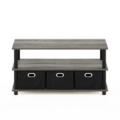 Frans 32 in. Oak Gray Medium Rectangle Particle Board Coffee Table with Drawer Bins by Furinno