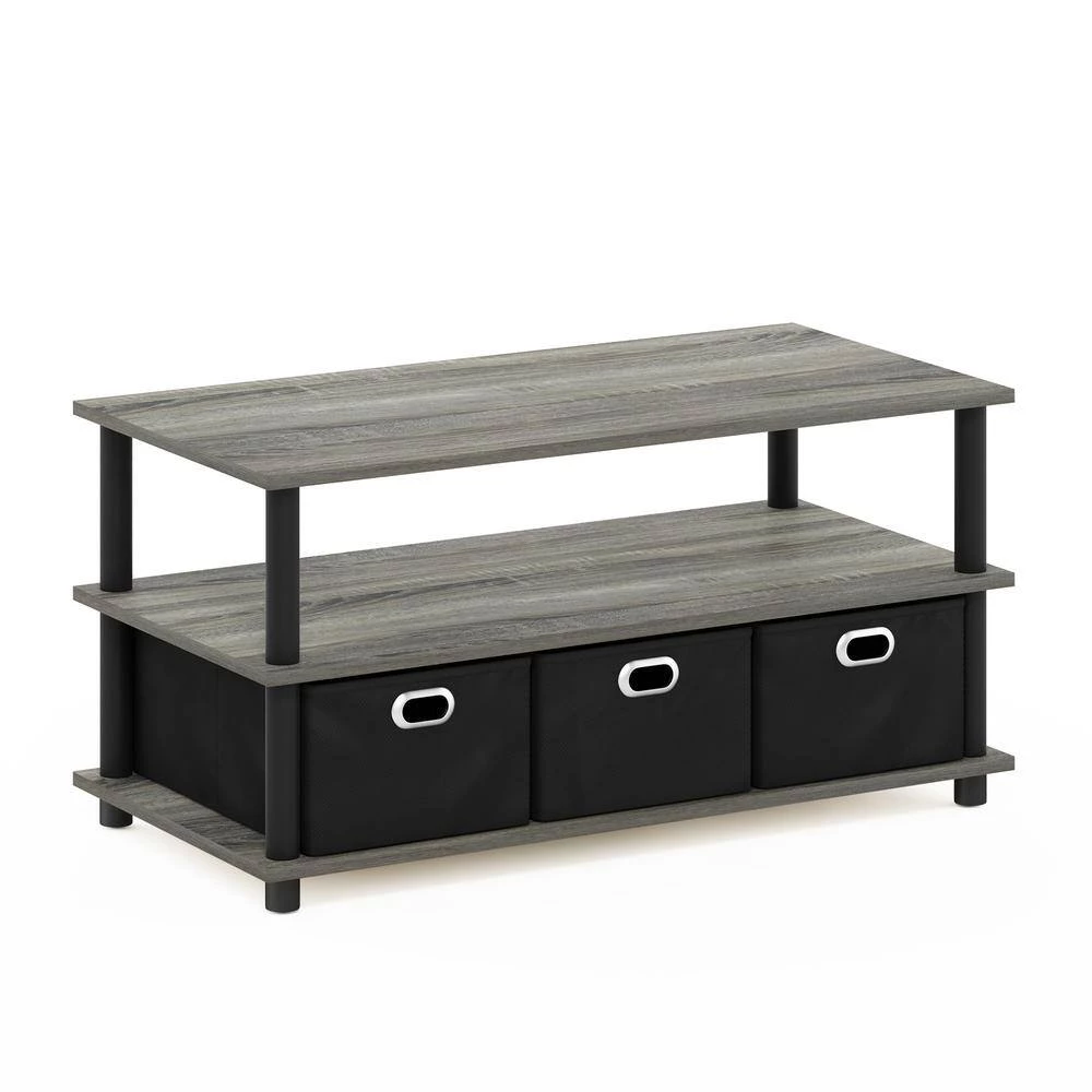Frans 32 in. Oak Gray Medium Rectangle Particle Board Coffee Table with Drawer Bins by Furinno 2 Frans 32 in. Oak Gray Medium Rectangle Particle Board Coffee Table with Drawer Bins by Furinno - Image 2