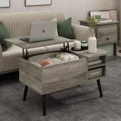 Jensen 35.43 in. French Oak Grey Rectangle Wood Coffee Table With Lift Top by Furinno -Furinno Sales french oak grey furinno coffee tables 21349gywf 31 1000