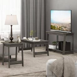 Beginning 35 in. French Oak Gray Particle Board TV Stand Fits TVs Up to 37 in. with Open Storage by Furinno -Furinno Sales french oak grey furinno tv stands 18041gyw 31 1000