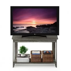 Beginning 35 in. French Oak Gray Particle Board TV Stand Fits TVs Up to 37 in. with Open Storage by Furinno -Furinno Sales french oak grey furinno tv stands 18041gyw c3 1000