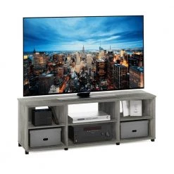 Montale 59 in. French Oak Grey TV Stand with Shelves for TV up to 65 in. by Furinno -Furinno Sales french oak grey furinno tv stands 19152gyw c3 1000