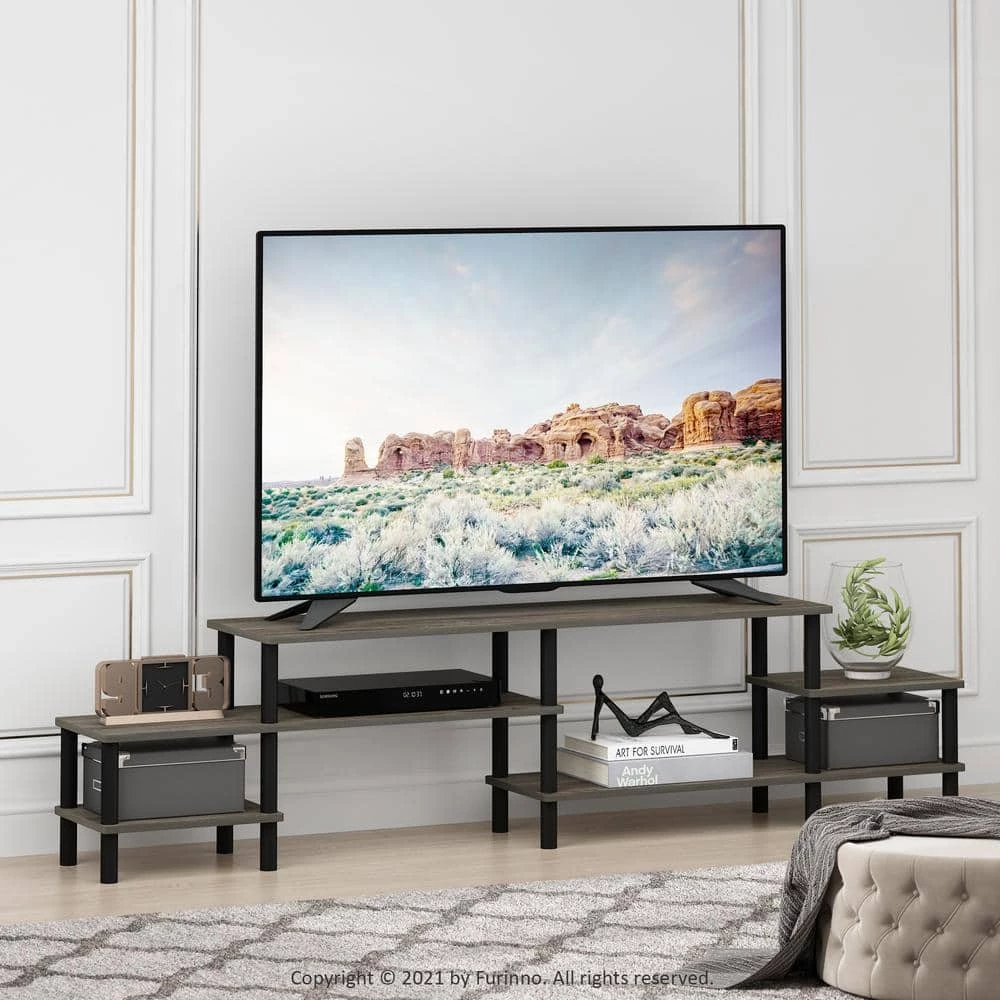 Turn-N-Tube 77.87 in. French Oak Grey Grand Entertainment Center Fits TV's up to 55 in. with Open Storage by Furinno 3 Turn-N-Tube 77.87 in. French Oak Grey Grand Entertainment Center Fits TV's up to 55 in. with Open Storage by Furinno - Image 3