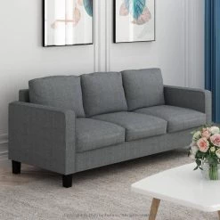 Bayonne 75.9 in. Gunmetal Polyester 3-Seater Lawson Sofa with Square Arms by Furinno