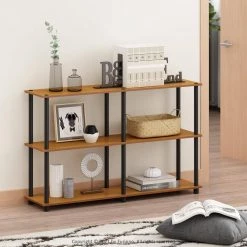 29.5 in. Light Cherry/Black Plastic 3-shelf Etagere Bookcase with Open Back by Furinno -Furinno Sales light cherry black furinno bookcases bookshelves 99130lc bk 31 1000