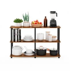 29.5 in. Light Cherry/Black Plastic 3-shelf Etagere Bookcase with Open Back by Furinno