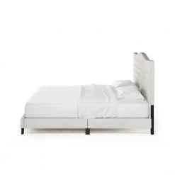 Lille White Linen King Tufted Bed Frame by Furinno -Furinno Sales linen furinno platform beds fb18011k bg 40 1000