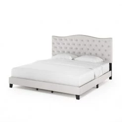 Lille White Linen King Tufted Bed Frame by Furinno -Furinno Sales linen furinno platform beds fb18011k bg 4f 1000