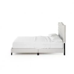 Lille White Linen Queen Tufted Bed Frame by Furinno -Furinno Sales linen furinno platform beds fb18011q bg 1f 1000