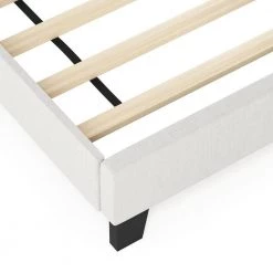 Lille White Linen Queen Tufted Bed Frame by Furinno -Furinno Sales linen furinno platform beds fb18011q bg fa 1000