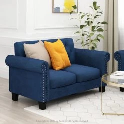Bastia 47.6 in. Navy Button Tufted Velvet 2-Seater Loveseat with Nailheads by Furinno 19 Bastia 47.6 in. Navy Button Tufted Velvet 2-Seater Loveseat with Nailheads by Furinno -Furinno Sales navy velvet furinno loveseats fs193311vnv 31 1000